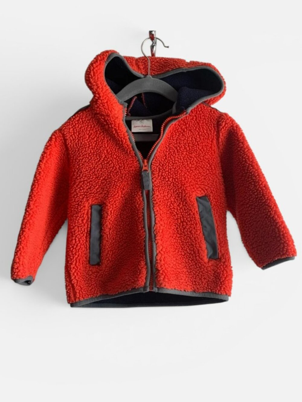 Hanna Andersson Sherpa Fleece Jacket Toddler 3T (90) Orange Hooded Cozy Zip Up